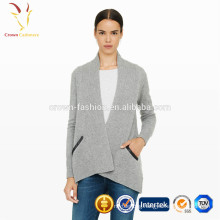 Lady open front cashmere cardigan sweater with pockets